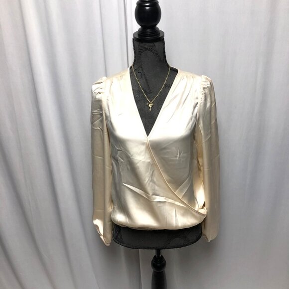 Sincerely Jules Satin Top Womens Size Small Ivory Shiney Faux Wrap Blouse NEW - Picture 1 of 6